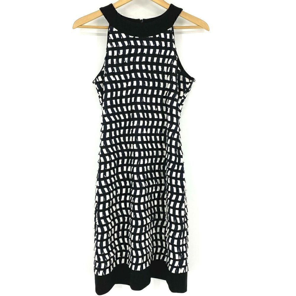 Joseph Ribkoff Dress Size 4 Black White Ruffle Sheath Halter Cocktail Sleeveless